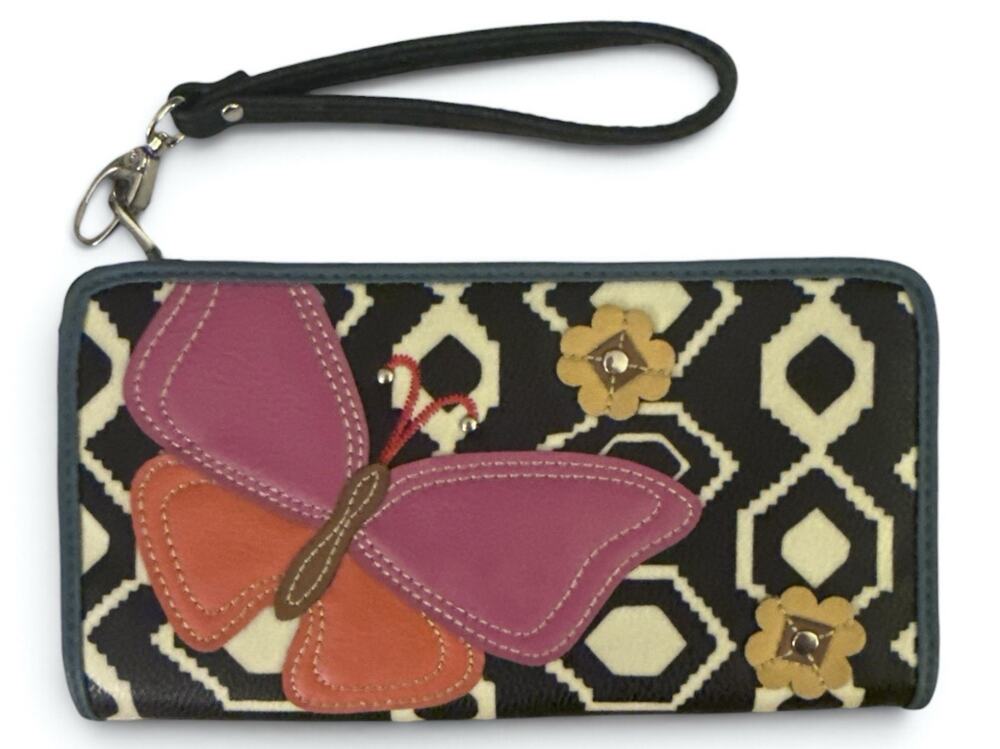 Relic Butterfly Appliqué Zip Around Wallet Faux Leather Wristlet Zip Coin Slots